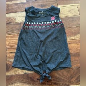 Nebraska Husker girl sleeve tie front tank top gray lightly used size 7-8